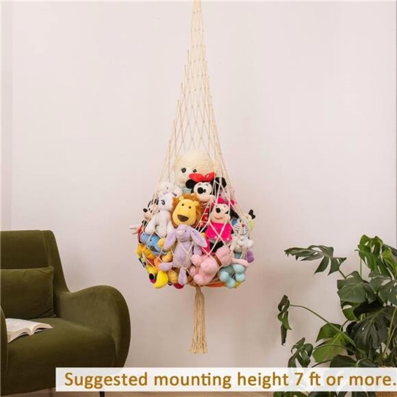 Stuffed Animal Net or Hammock Macrame Toy Display- 6.5ft H,One Hook! - Picture 2 of 7